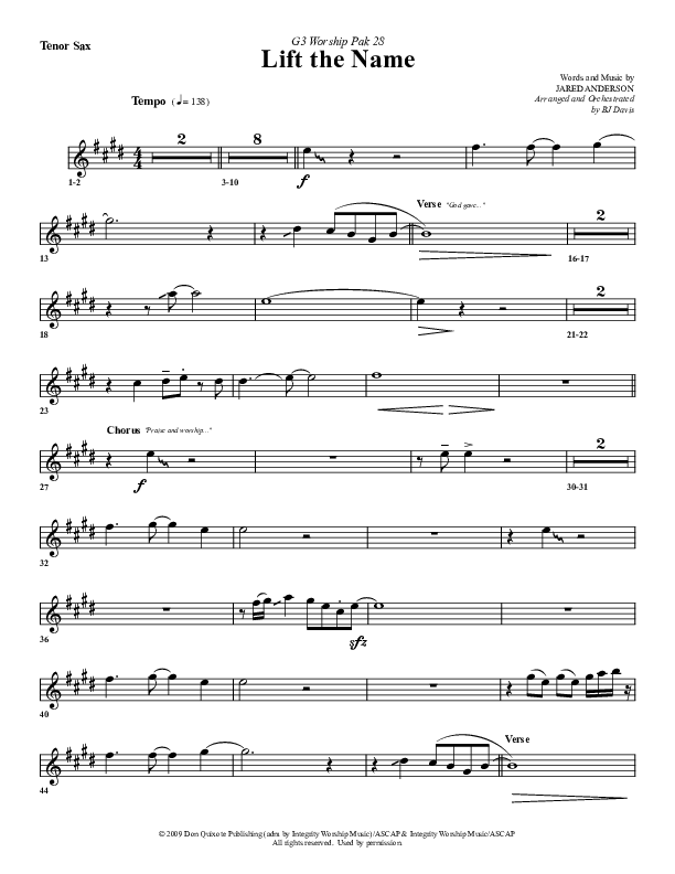 Lift The Name Tenor Sax 2 (G3 Worship)