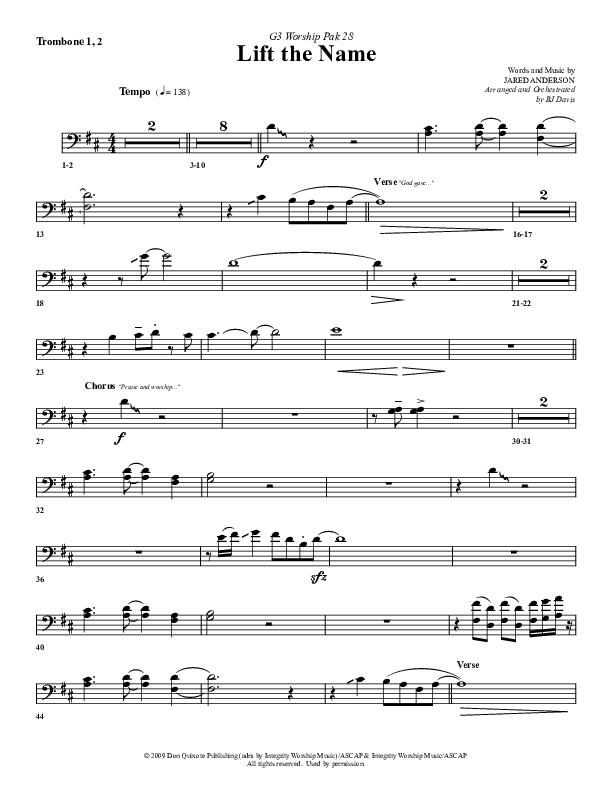 Lift The Name Trombone 1/2 (G3 Worship)