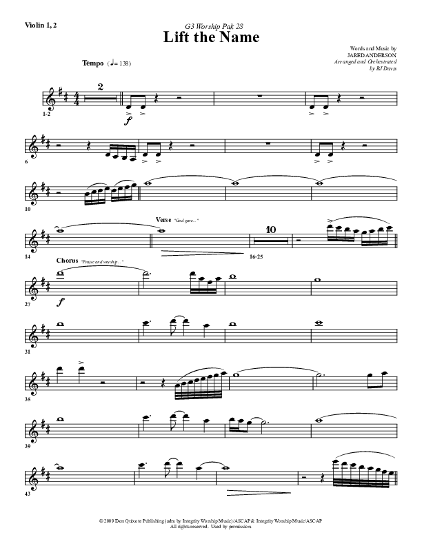 Lift The Name Violin 1/2 (G3 Worship)