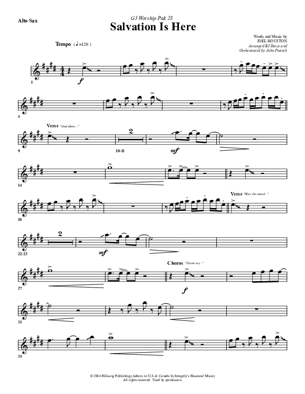 Salvation Is Here Alto Sax (G3 Worship)