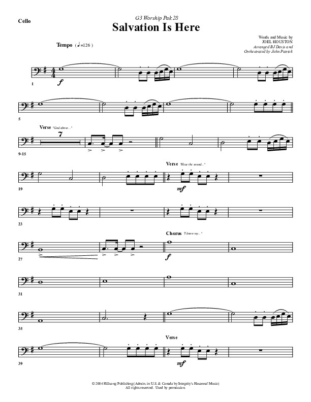 Salvation Is Here Cello (G3 Worship)