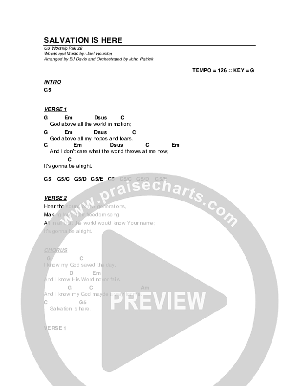 Salvation Is Here Chord Chart (G3 Worship)