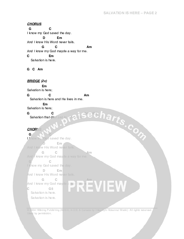 Salvation Is Here Chord Chart (G3 Worship)