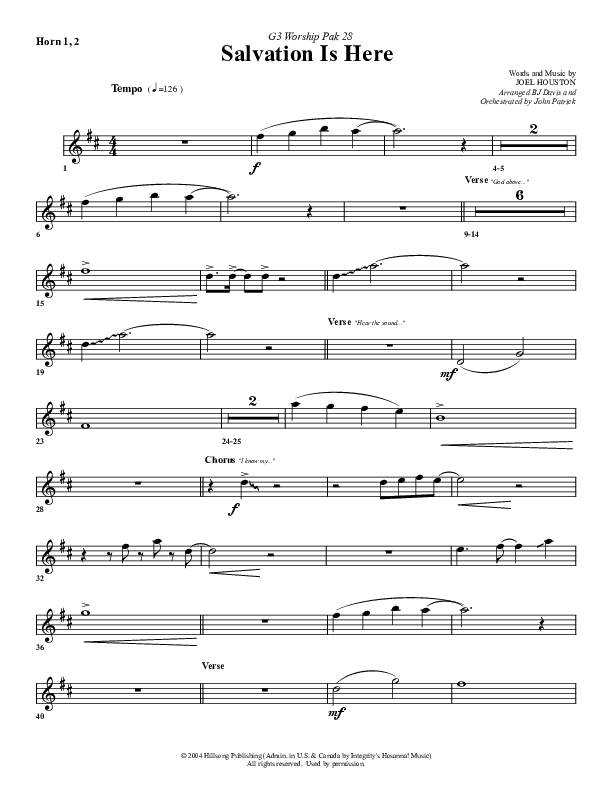 Salvation Is Here French Horn 1/2 (G3 Worship)