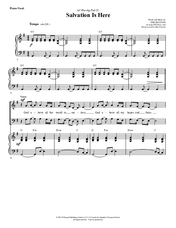 Salvation Is Here Piano/Vocal (G3 Worship)