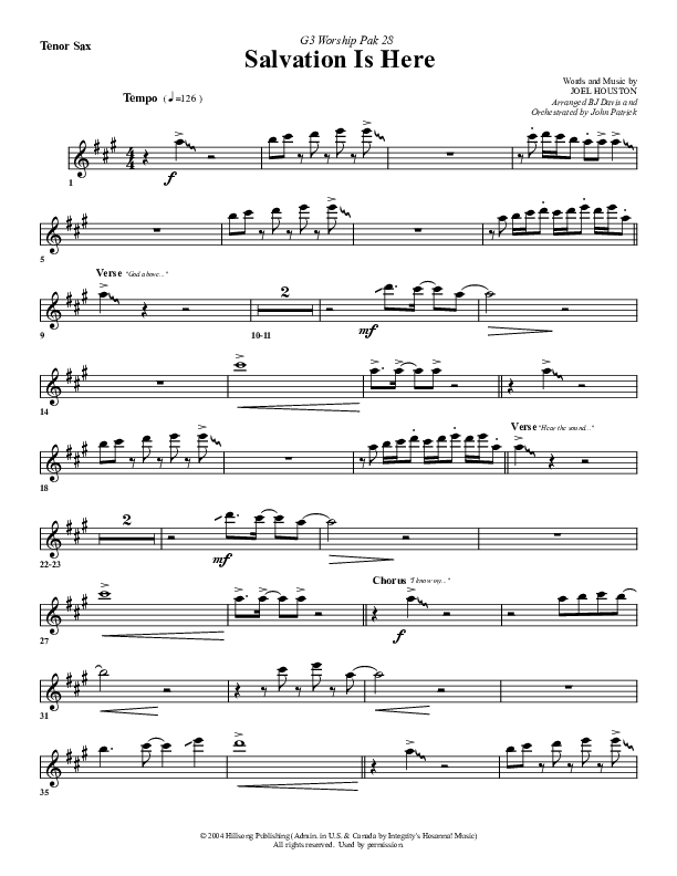 Salvation Is Here Tenor Sax 2 (G3 Worship)