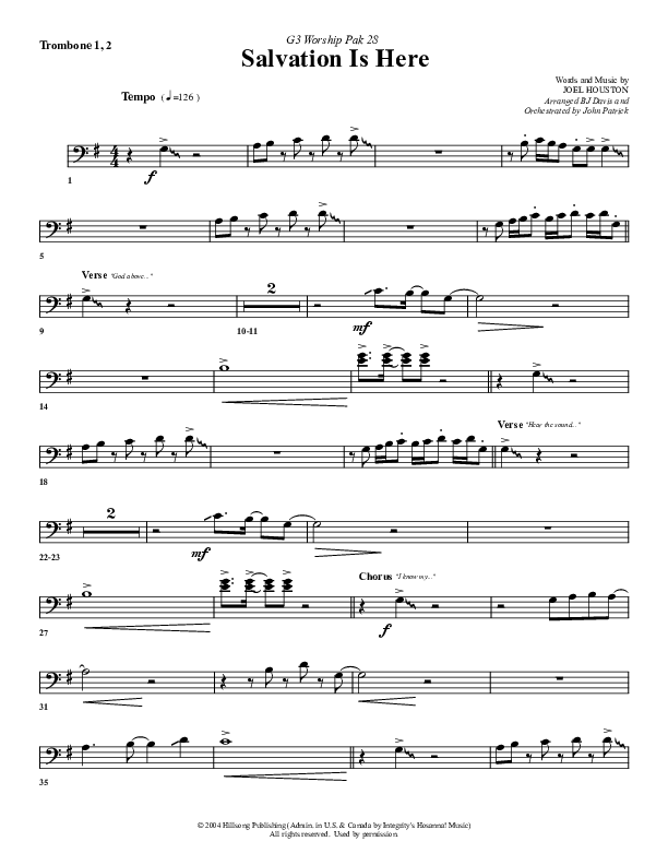 Salvation Is Here Trombone 1/2 (G3 Worship)