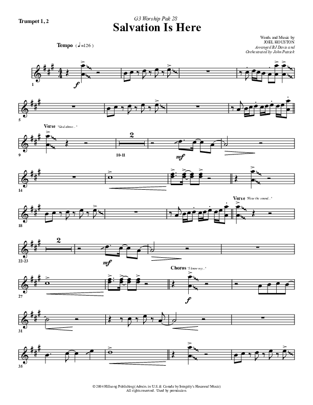 Salvation Is Here Trumpet 1,2 (G3 Worship)