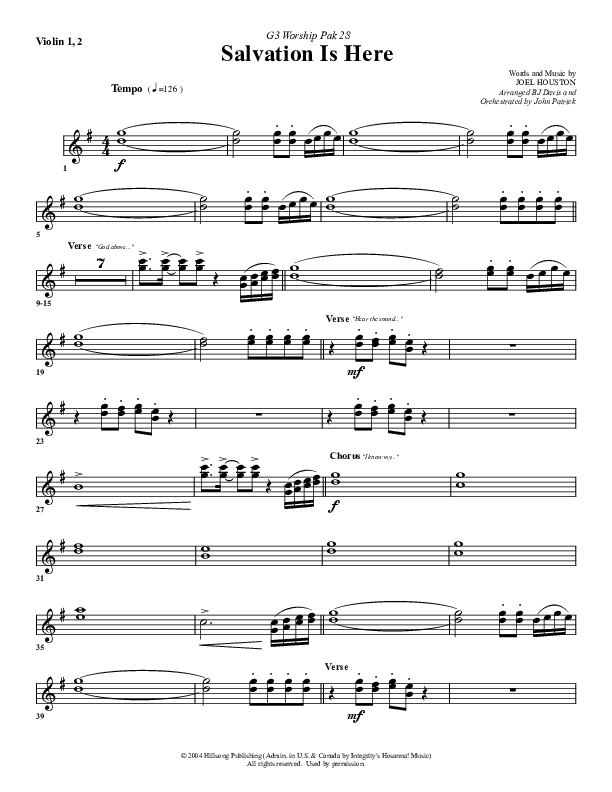 Salvation Is Here Violin 1/2 (G3 Worship)