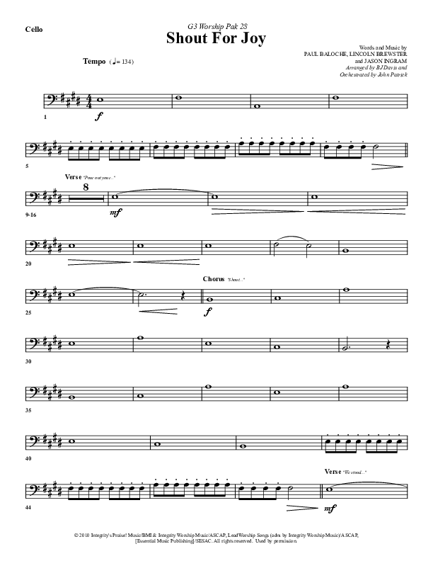 Shout For Joy Cello (G3 Worship)
