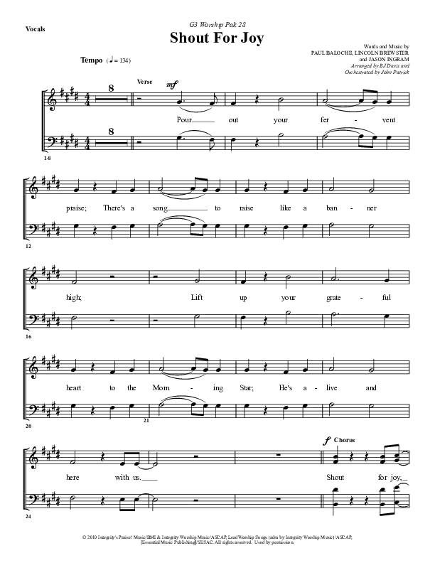 Shout For Joy Choir Sheet (G3 Worship)