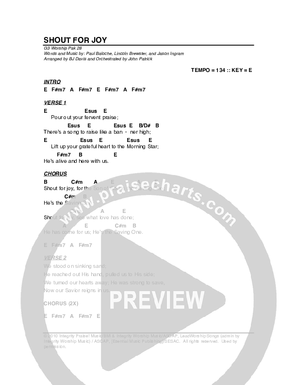 Shout For Joy Chords PDF (G3 Worship) PraiseCharts