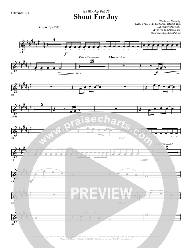 Shout For Joy Clarinet 1/2 (G3 Worship)