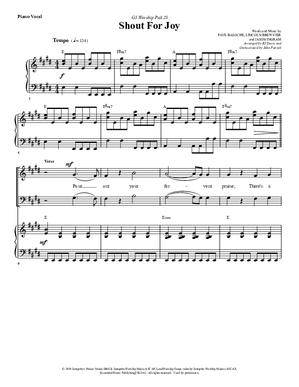 Shout For Joy Piano/Vocal (G3 Worship)