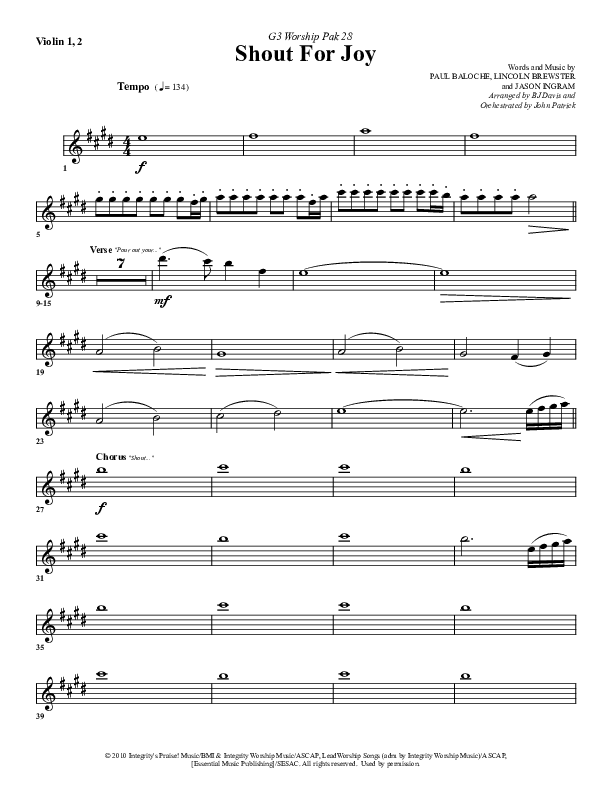 Shout For Joy Violin 1/2 (G3 Worship)