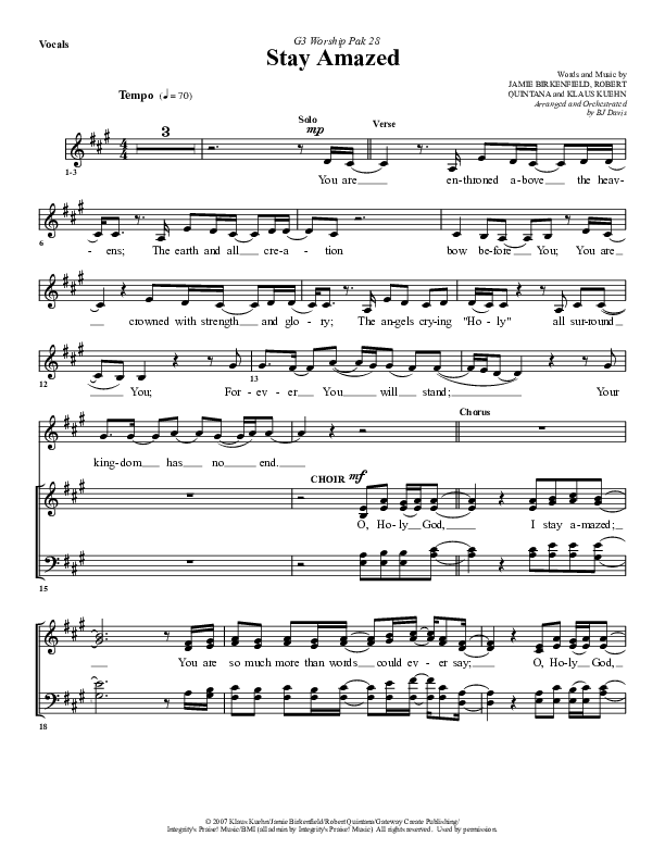 Stay Amazed Choir Sheet (G3 Worship)