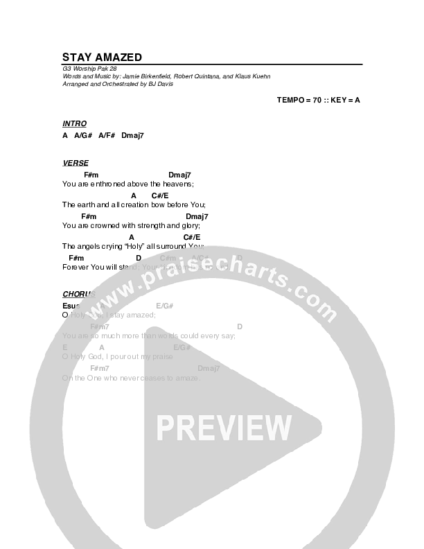 Stay Amazed Chord Chart (G3 Worship)