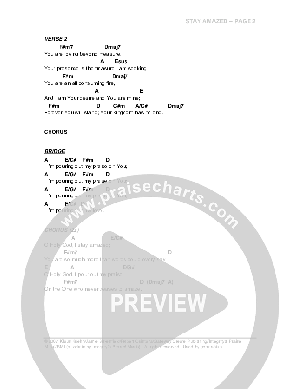 Stay Amazed Chord Chart (G3 Worship)