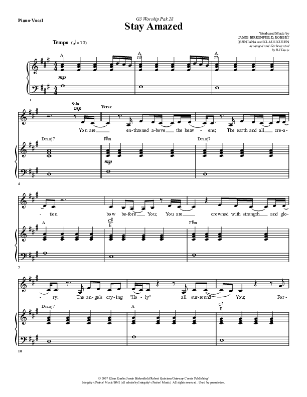Stay Amazed Lead & Piano (G3 Worship)