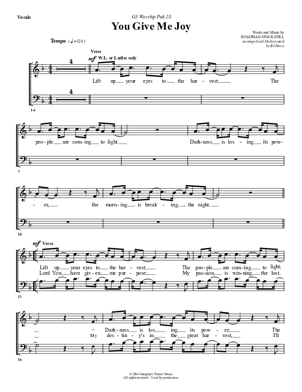 You Give Me Joy Choir Sheet (G3 Worship)