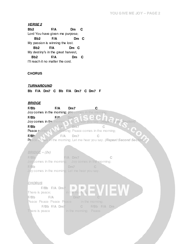 You Give Me Joy Chord Chart (G3 Worship)
