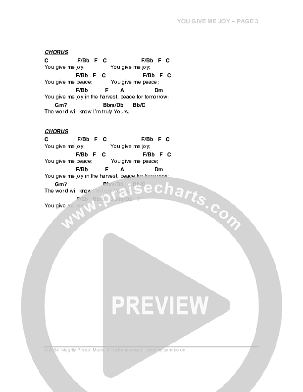 You Give Me Joy Chord Chart (G3 Worship)