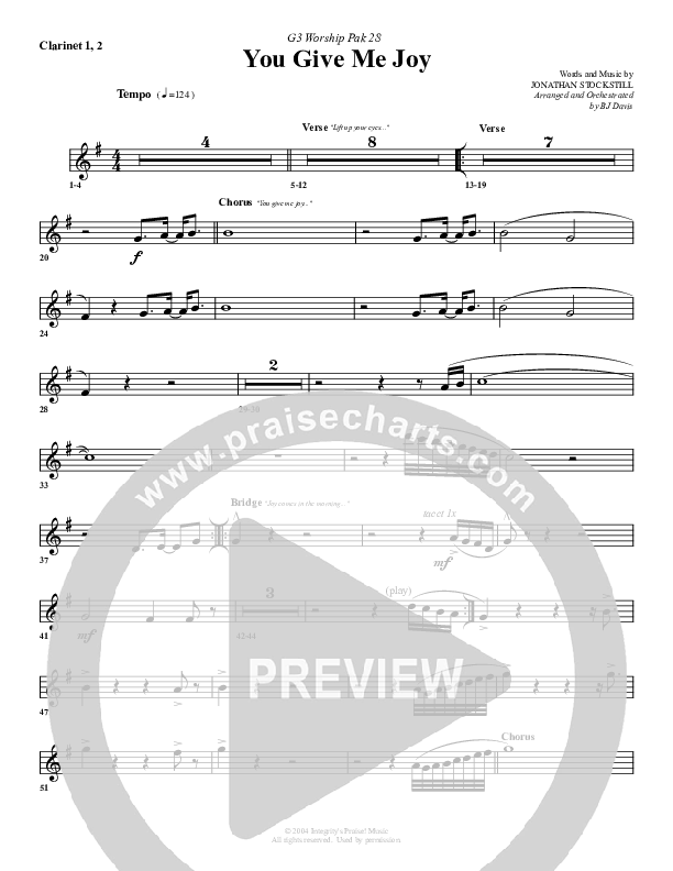 You Give Me Joy Clarinet 1/2 (G3 Worship)