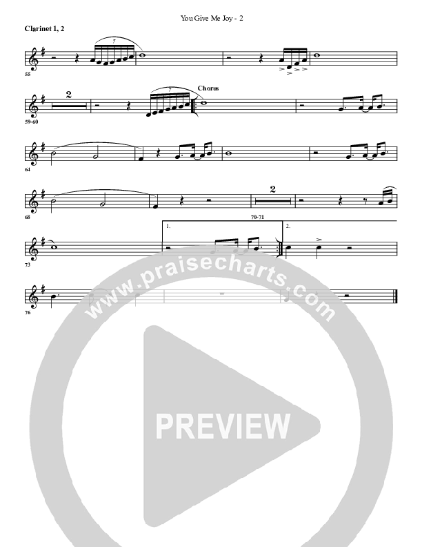 You Give Me Joy Clarinet 1/2 (G3 Worship)