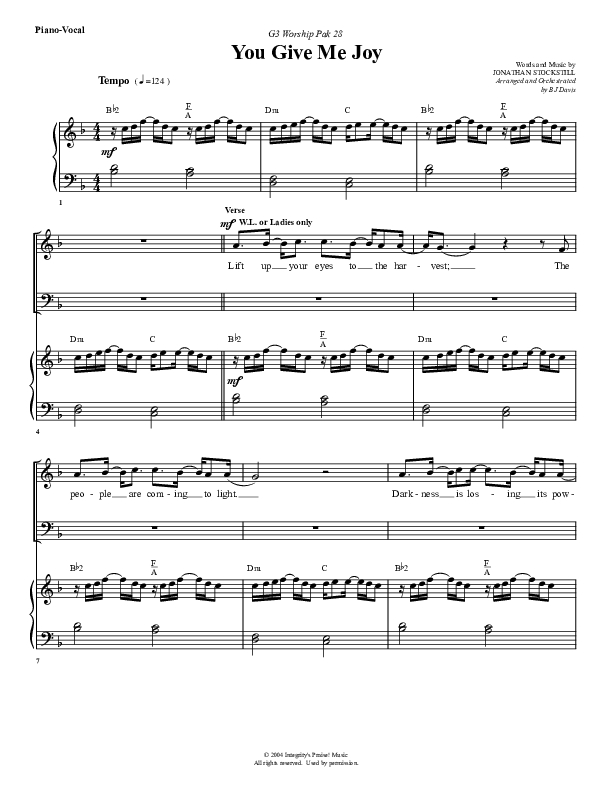 You Give Me Joy Piano/Vocal (G3 Worship)