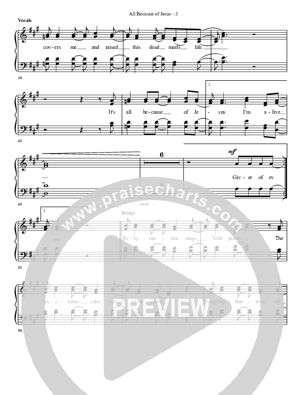 All Because Of Jesus Choir Sheet (G3 Worship)