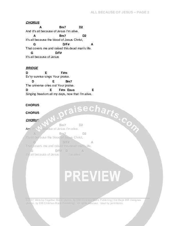 All Because Of Jesus Chords & Lyrics (G3 Worship)