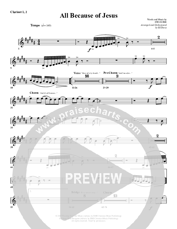 All Because Of Jesus Clarinet 1/2 (G3 Worship)