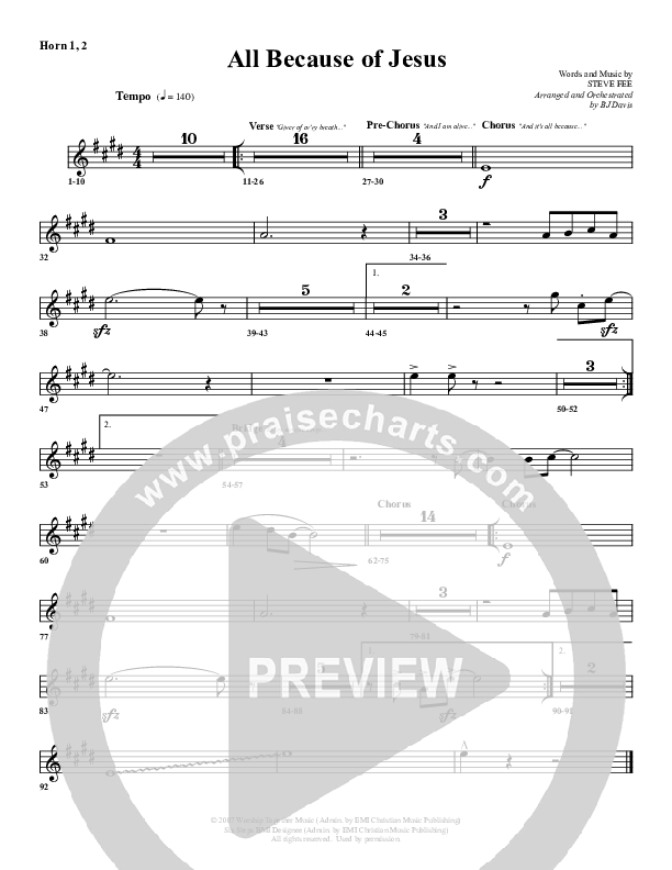 All Because Of Jesus French Horn 1/2 (G3 Worship)