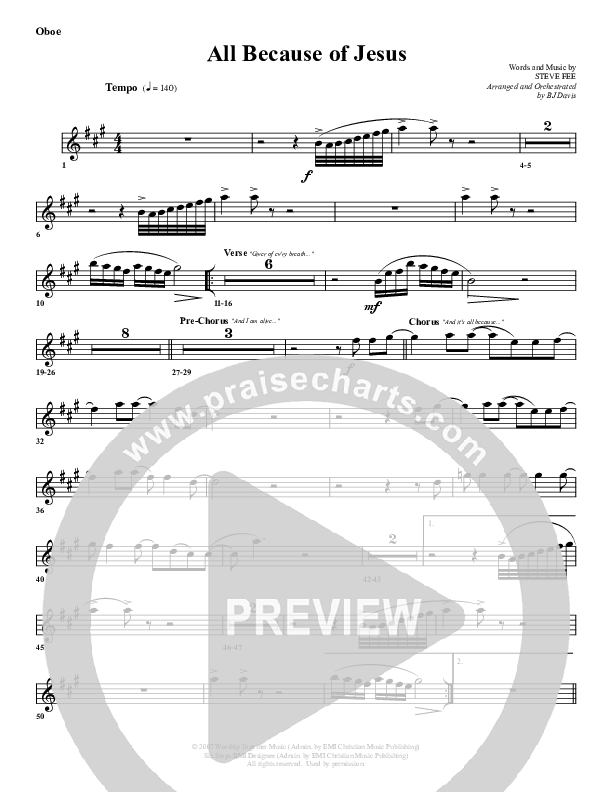 All Because Of Jesus Oboe (G3 Worship)