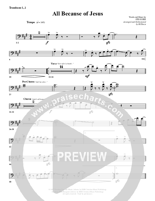 All Because Of Jesus Trombone 1/2 (G3 Worship)