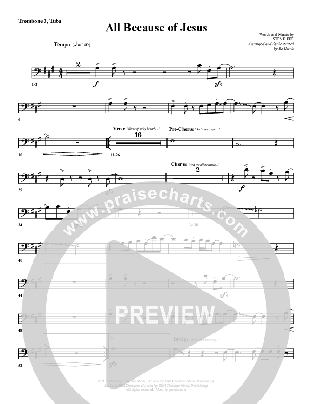 All Because Of Jesus Trombone 3/Tuba (G3 Worship)