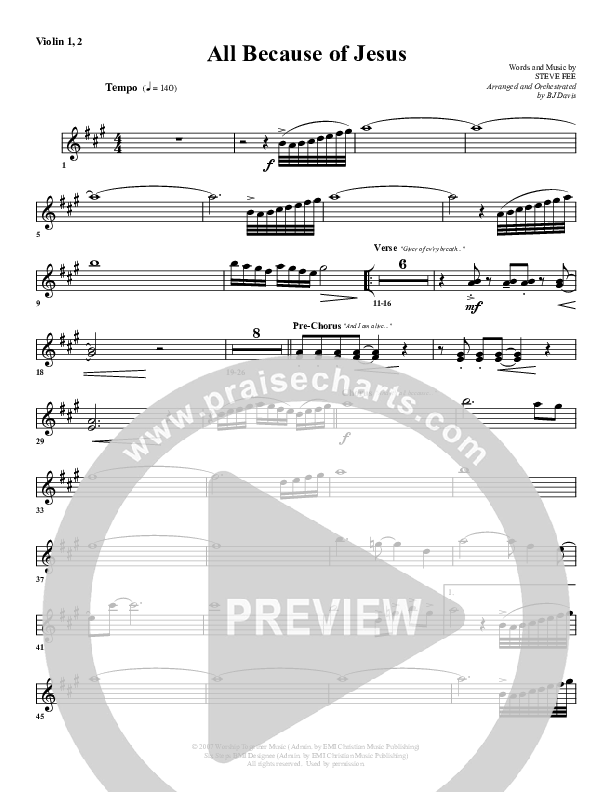 All Because Of Jesus Violin 1/2 (G3 Worship)