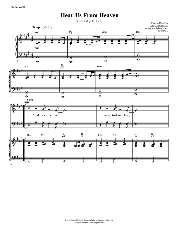 Hear Us From Heaven Piano/Vocal (G3 Worship)