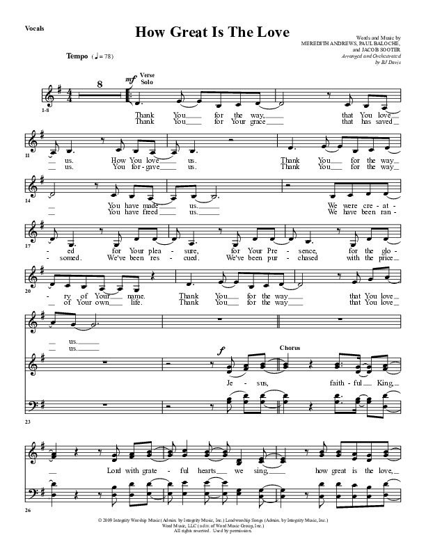 How Great Is The Love Choir Sheet (G3 Worship)