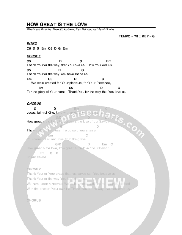 How Great Is The Love Chord Chart (G3 Worship)