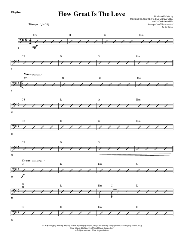How Great Is The Love Rhythm Chart (G3 Worship)