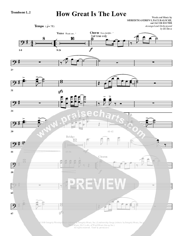 How Great Is The Love Trombone 1/2 (G3 Worship)