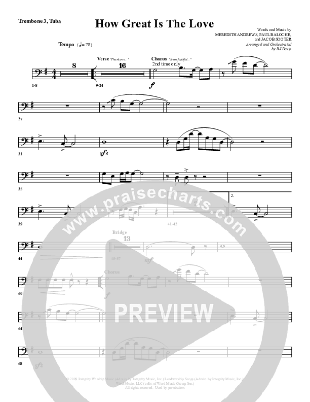 How Great Is The Love Trombone 3/Tuba (G3 Worship)