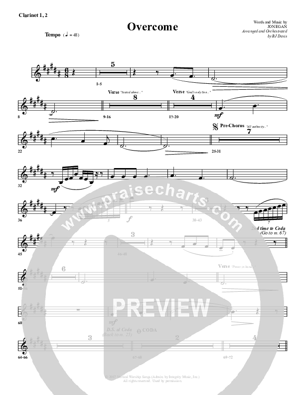 Overcome Clarinet 1/2 (G3 Worship)