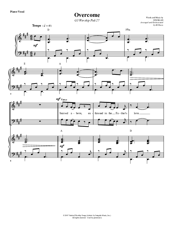 Overcome Piano/Vocal (G3 Worship)