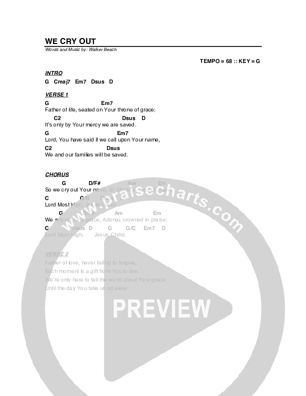 We Cry Out Chord Chart (G3 Worship)