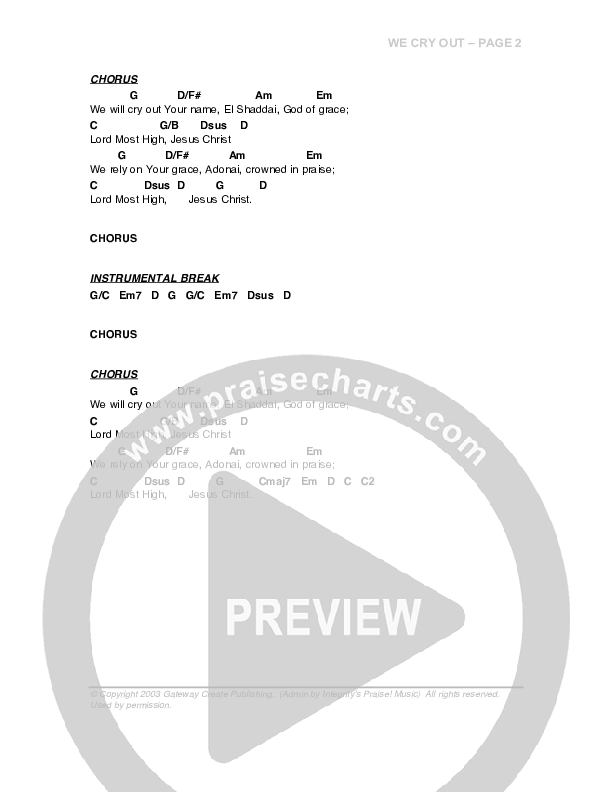 We Cry Out Chord Chart (G3 Worship)