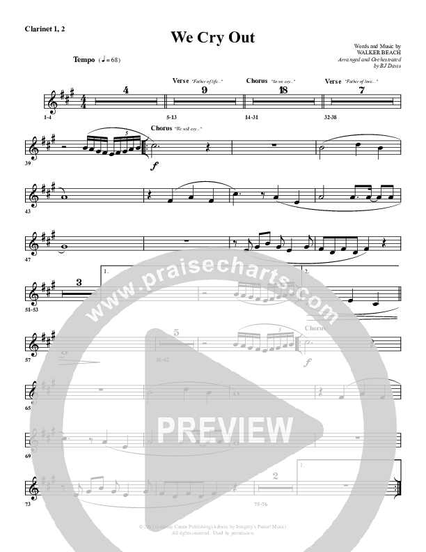 We Cry Out Clarinet 1/2 (G3 Worship)