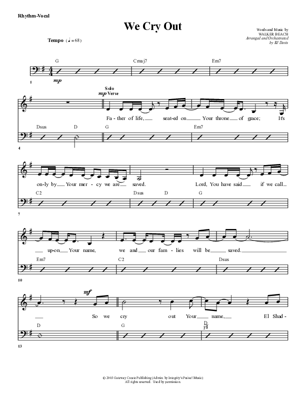 We Cry Out Rhythm/Vocal (G3 Worship)