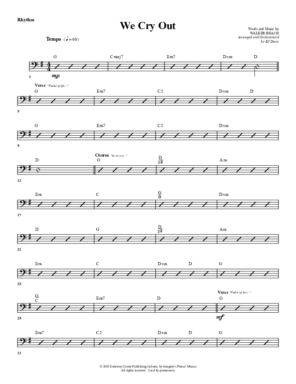 We Cry Out Rhythm Chart (G3 Worship)